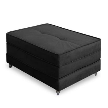 Imagem de Pufe Cama Solteiro Dobrável Com Rodízios Due Decor, Suede Preto