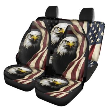 Imagem de Pirexcny Capas de assento de carro Bald Eagle conjunto completo de capas de assento dianteiro e traseiro para carro à prova d'água capas de assento de veículo pacote com 4 protetores de assento de