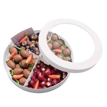 Imagem de Dylcypheria Caixa de presente vazia grande redonda de 32 cm com janela charcutaria papelão chocolate morango embalagem Dia dos Namorados (BRANCO)