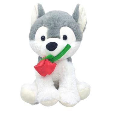 Imagem de Cachorro Pelúcia Apaixonado 25 Cm Altura Fofinho Cinza