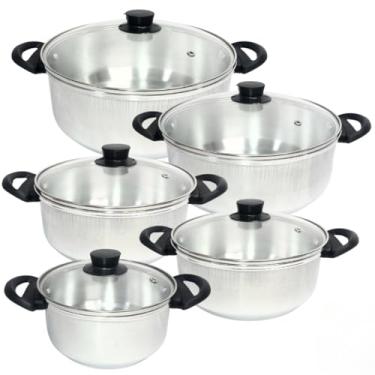 Imagem de Jogo de Panelas 5 Peças Com Tampa de Vidro Kit Caçarola 16/24 Em Aluminio Polido