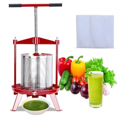 Imagem de Prensa manual de vinho de frutas de aço inoxidável de 14 litros - Prensa multiuso para cidra, mel, azeite de oliva e vegetais - Cabo ergonômico em T e base triangular estável - Uso em cozinha