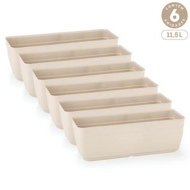 Imagem de Kit 6 Floreiras Sem Pratos 11,5L Jardineiras Vasos Plásticos Retangula