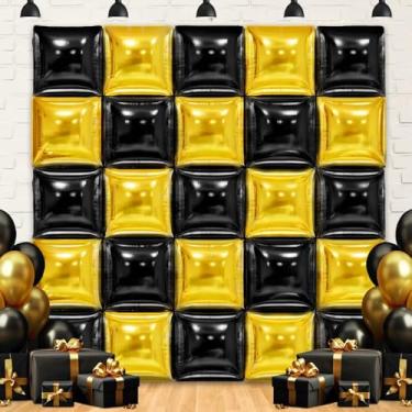 Imagem de MEMOVAN Black Gold Square Foil Balloons Wall Backdrop Double Sided Metallic Black Gold Balloons Tunnel Arch Garland Black and Gold Party Decorations For Graduation Anniversary New Years Birthday 25pcs
