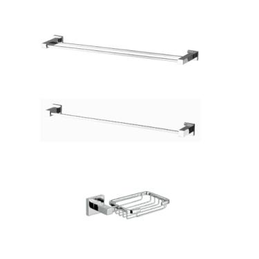 Imagem de Kit Toalheiro Duplo e Simples, Saboneteira Cromado Luxo, Design Sofisticado, Fixação Segura e Praticidade para um Banheiro Elegante e Organizado