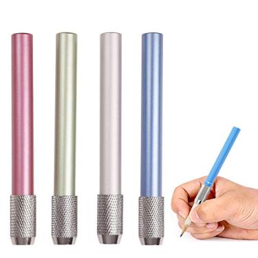 Imagem de Extensores de lápis de cor de metal para esboço e suporte de lápis ajustável, conjunto de ferramentas de escrita para escola, escritório, 4 cores, alongador de lápis para lápis de até 8 mm