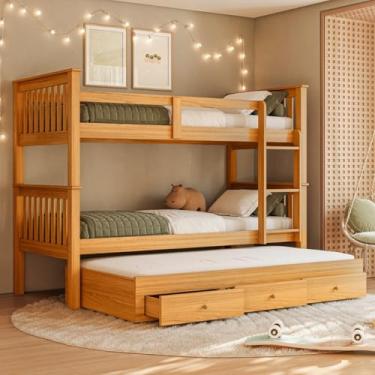 Imagem de Treliche De Solteiro Madeira Maciça C/Gavetas Woodstore Mel