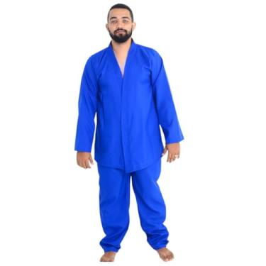 Imagem de Kimono Azul Karate Judô Jiu-Jitsu Taekwondo Reforçado Tecido Brim - Adulto e Infantil - Artes Marciais (G: 1,75 à 1,85m - 80 à 100Kg)