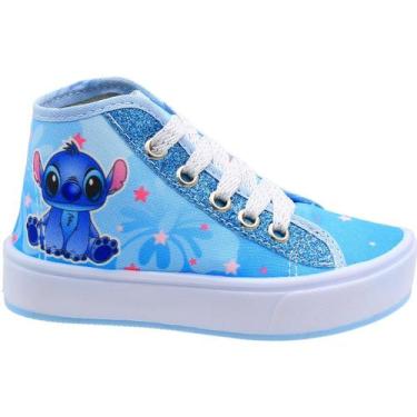 Imagem de Tênis Infantil Ortobessa Cano Médio Lona Stitch Juvenil Menina, Azul, 