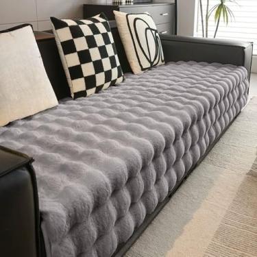 Imagem de Capa de sofá de pelúcia espessa e antiderrapante, macia, para sala de estar, decoração de casa, cinza escuro, 90 x 160 cm