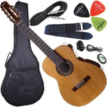 Imagem de Kit Violão Rozini Eletroacústico Canhoto 7 Corda Nylon Rx207