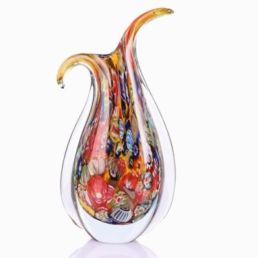 Imagem de Vaso colorido de vidro soprado, vaso Art Déco de vidro exclusivo estilo Murano para suporte de TV de sala de estar, configuração de mesa, decoração e ornamentos de escritório, sala e mesa.