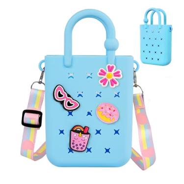Imagem de Mini bolsa de borracha, bolsa de praia impermeável de EVA para meninas e mulheres, bolsa de praia pequena com orifício de silicone para viagens ao ar livre, Azul, 4.92 x 1.77 x 6.29 inches
