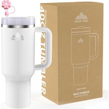 Imagem de Mont-Clair Copo de 1,134 g com canudo e tampa - Caneca de viagem isolada de aço inoxidável com alça - Caneca térmica de viagem para bebidas quentes e frias - Fria ou quente por 10 horas - Gelada por