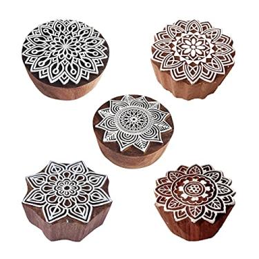 Imagem de Royal Kraft Carimbos de madeira mandala (conjunto de 5) - DIY Henna Fabric Textile Paper Clay Pottery Blocks Htag2206