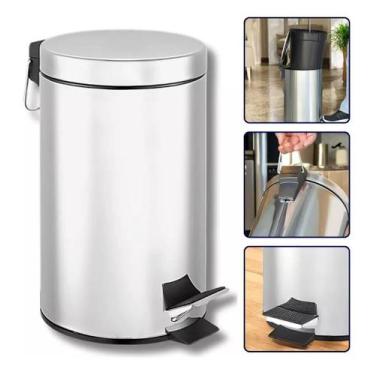 Imagem de Lixeira Pedal Inox Redonda Multiuso 12 L Cesto Lixo Premium - POWER MA