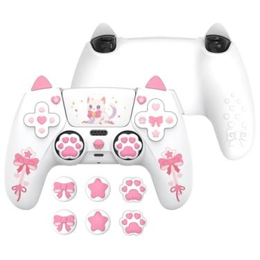 Imagem de PlayVital Sweetheart Kitty Silicone Cover for ps5 Controller with 6 Joystick Caps and 6 Sticker, Soft Anti-Slip Full Protection Grip Skin Compatible with ps5 Charging Dock - White