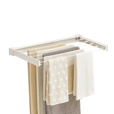 Imagem de JOOM Estante de secagem de roupa dobrável, prateleira de secagem montada na parede, rack de secagem retrátil, 69,8 cm de largura, 5 hastes de alumínio, capacidade de 27 kg (branco 69,8 cm)