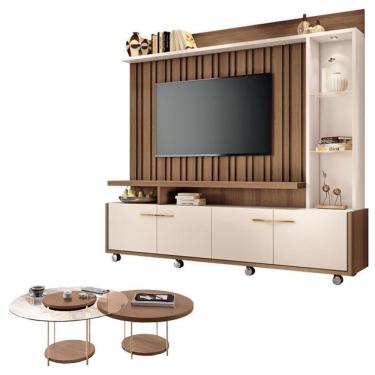 Imagem de Estante Home Theater Titan Off White Castanho E Kit Mesa De Centro Sky Castanho - Hb Móveis