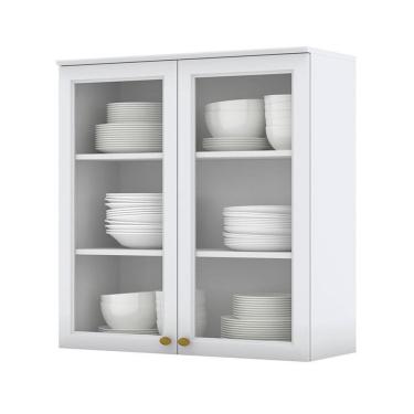 Imagem de Armário Aéreo 2 Portas De Vidro 80 Cm Americana Branco Hp – Henn