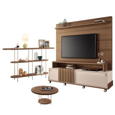 Imagem de Estante Home Theater Bold Off White Castanho E Aparador Infinity E Mesa De Centro Sky Castanho – Hb Móveis