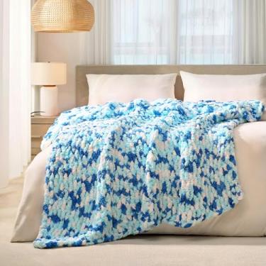 Imagem de L'AGRATY Manta de malha grossa: 127 cm x 152 cm cobertores de malha grossa de chenille para sofá de cama - Cobertor de malha grossa feito à mão - Cobertores grandes de corda de crochê para decoração