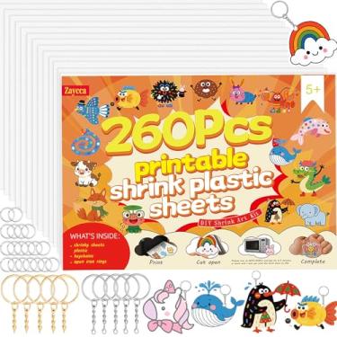 Imagem de Zaycca Kit de 240 peças de folhas de plástico retrátil, chaveiro de papel retrátil com 20 peças de papel retrátil 220 peças chaveiros e anel de ferro aberto para crianças chaveiros criativos, marcação