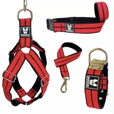 Imagem de O melhor kit Para Cachorro Coleira Peitoral Focinheira Pet Pitbull Golden Retriever Pastor Alemão Rottweiler (Rosa, M)