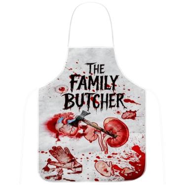 Imagem de Soulchen Avental de Halloween, olhos de vísceras impressos, impressão à mão, machado, açougueiro, assassinato salpicado, sangue, assustador, adereços para tema de Halloween, unissex, cozinha, terror