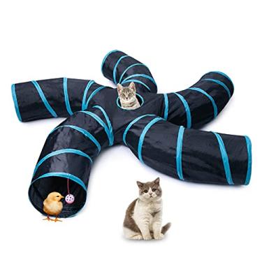 Imagem de EGETOTA Cat Tunnel for Indoor Cats Large, with Play Ball S-Shape 5 Way Collapsible Interactive Peek Hole Pet Tube Toys, Puppy, Kitty, Kitten, Rabbit (Blue & Black)