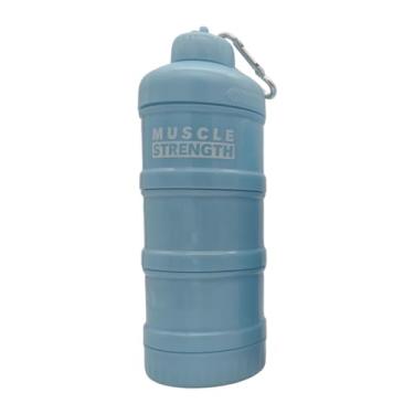 Imagem de Fxzqgnh Recipiente de Viagem para Proteína em Pó com Mosquetões. Recipiente Prático para Proteína em Pó, Portátil para Treinos Fitness, Azul, Tamanho real