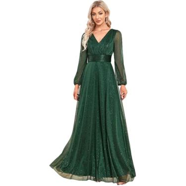 Imagem de Vestido De Noite De Lantejoulas Para Mulheres Em Chiffon Com Decote Baixo Sereia Vestido Longo De Coquetel Vestido Maxi, Green, S(Bust:88cm/34in)