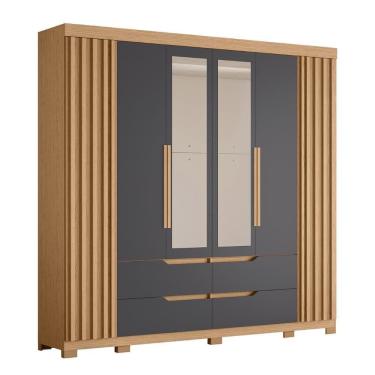 Imagem de Guarda Roupa Casal 240cm Com Espelho Doble Freijó/titanium - Albatroz