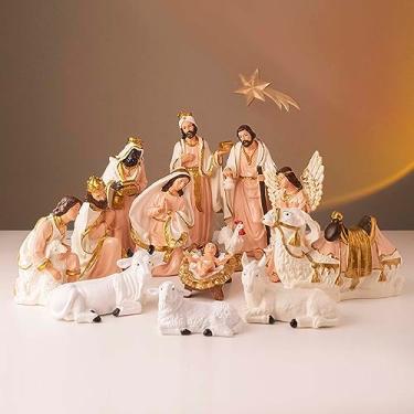 Imagem de Presépio Natalino Branco/Salmão 14 peças 23cm Inquebrável de Borracha