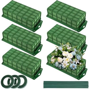 Imagem de Aodaer 6 peças de gaiola de espuma floral com espuma floral para flores frescas e artificiais, retangular, suporte de tigela de flores secas e molhadas para casamentos, decorações de arranjo de casa e