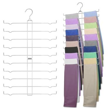 Imagem de Gancho de calça para armário, organizador giratório para pendurar no armário, suporte antiderrapante para até 20 leggings (PP-GG), suporte dobrável para calças de ioga para armazenamento, prata