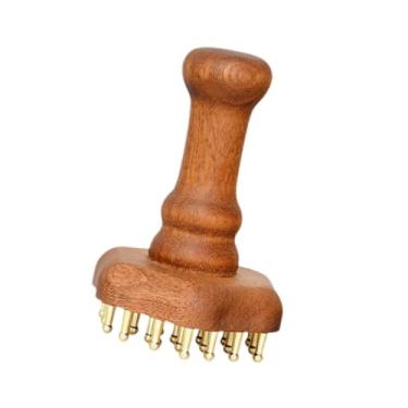 Imagem de KiBcsLic Pente de massagem de cabeça de latão, ferramenta de massagem de madeira, tecido profundo, couro cabeludo manual portátil, ferramenta corporal Gua Sha