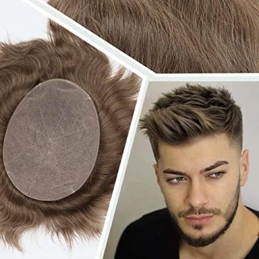 Imagem de Civmo Toupee masculina peruca masculina indetectável suíça cheia de renda masculina peruca europeia sistema de recolocação de cabelo humano peças de cabelo livre penteado 20 x 25 centímetros (#18 cor