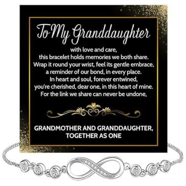 Imagem de SUTERY Pulseira de coração To My Granddaughter Infinity, joia de presente da vovó e vovô com cartão de mensagem e caixa de presente, perfeita para formatura, aniversário, Natal, Infilnity Symbol, Sem