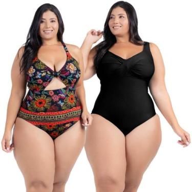 Imagem de Kit Maiô Plus Size Chapa Barriga Liso Estampado Com Bojo - HYPE MODAS,