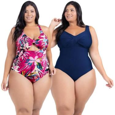 Imagem de Kit Maiô Plus Size Chapa Barriga Liso Estampado Com Bojo - HYPE MODAS,