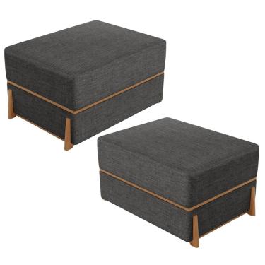 Imagem de Kit 02 Puffs Decorativo Retangular Para Sala de Estar Domus L02 Linho Cinza Escuro - Lyam Decor