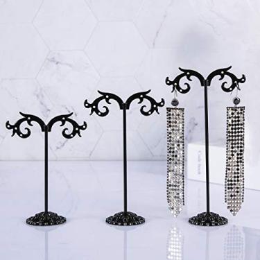 Imagem de AUTODECO Suporte de brinco preto destacável de metal para armazenamento de brincos para fotografia, joias, expositor, armário, lojas, 3 peças, forma de gancho