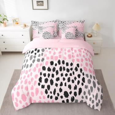 Imagem de jejeloiu Jogo de edredom de bolinhas Queen com arte moderna, geométrico, para crianças, boêmio, 7 peças, ultramacio, preto, prateado, com fecho para todas as estações, respirável