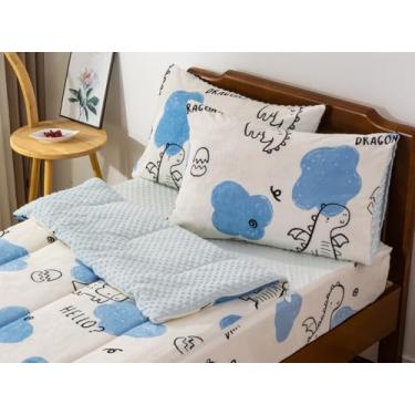 Imagem de Aimuan Jogo de cama com zíper, edredom de lã para meninos, solteiro, dinossauro, tudo em um (azul claro, solteiro)