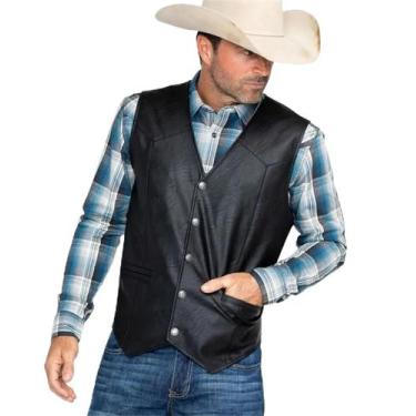 Imagem de Colete de couro para motocicleta BaronHong Classic Snap Button preto