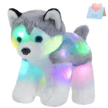 Imagem de Bicho de pelúcia BSTAOFY Husky Puppy 30 cm com luz noturna LED
