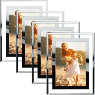 Imagem de Molduras para fotos HIKWADERY 4x6 Silver HD Glass, conjunto de 4