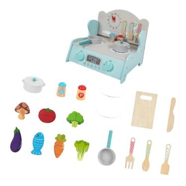Imagem de YIJU Conjunto de cozinha infantil, simulação de fogão, cozinha de madeira artesanal, brincadeira de faz de conta, Blue Set B