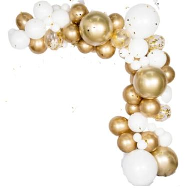 Imagem de Arco Balão Bexiga Ano Novo Branco + Dourado Metalizado Cromado Decoração